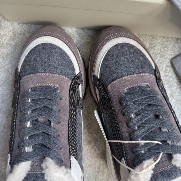 Brunello Cucinelli Fur-Lined Suede And Wool Sneakers - Picture 13 of 13